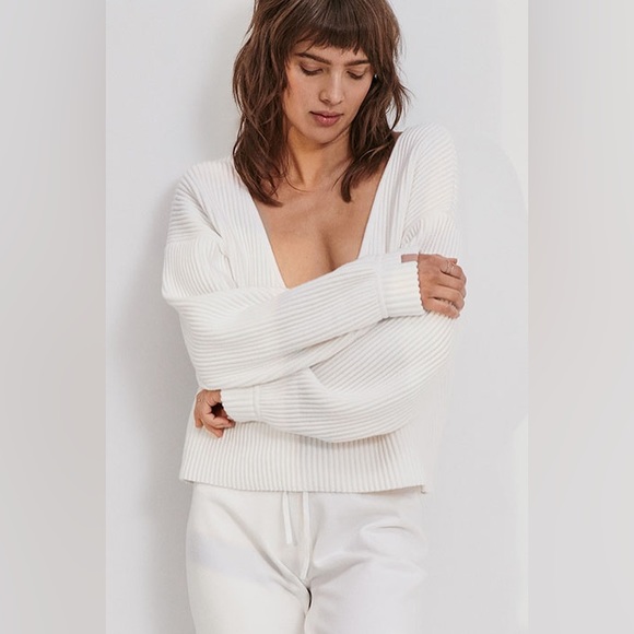 New Lunya Cozy cotton silk reversible pullover sincere white sweater Small - Picture 2 of 5